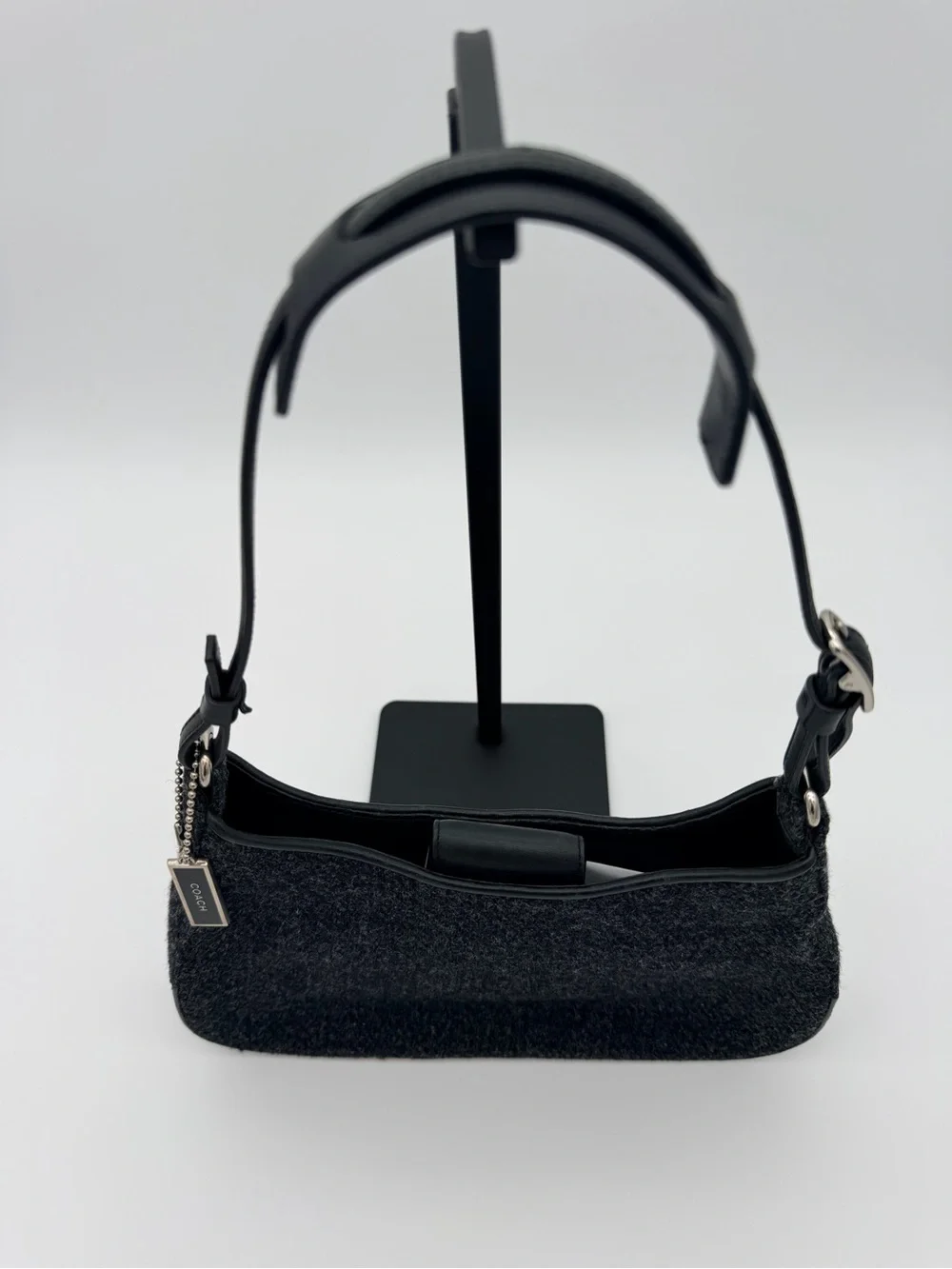 Coach Charcoal Wool Shoulder Bag Silver Hardware Demi Y2K 8125 Original Hangtag